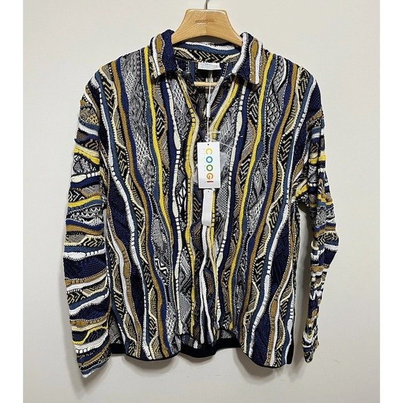 COOGI Other - Vtg Coogi Sweater Cardigan Multicolor Textured 3D Chunky Knit Size XL 90s NEW